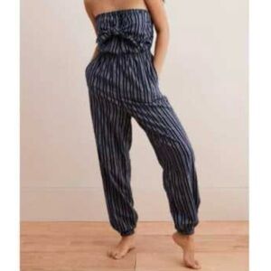 Aerie Blue and White Striped Ruffled‎ Strapless Jumpsuit Size Medium Front Tie